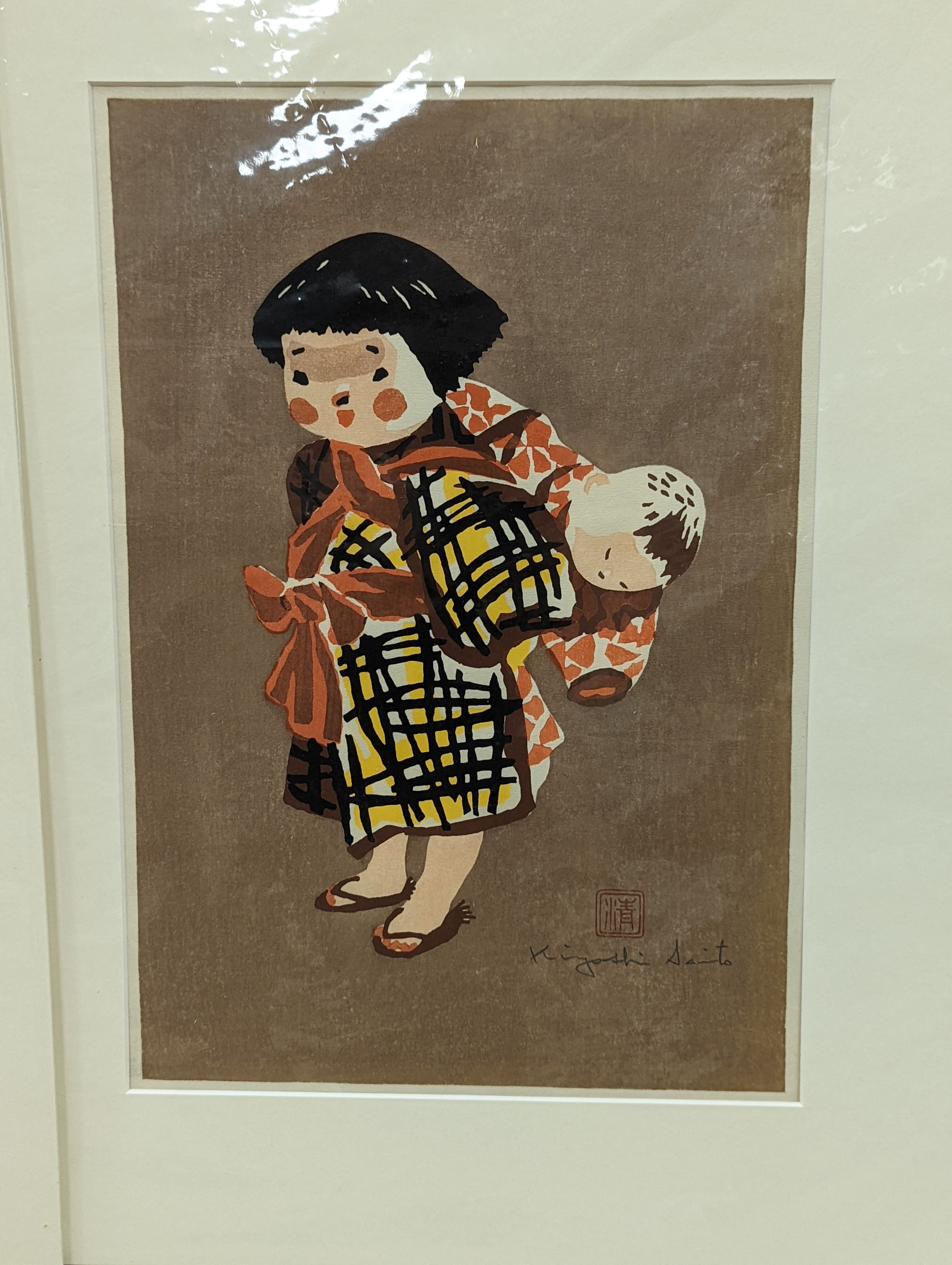 Kiyoshi Saito (1907-1997), pair of woodblock prints, Siblings - Studies of children, signed in pencil, 37 x 25cm, unframed